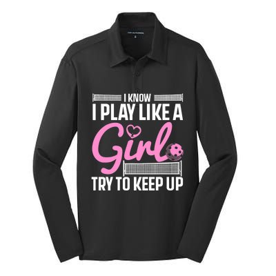 Cool Pickleball Art For Wo Girls Player Pickleball Lover Silk Touch Performance Long Sleeve Polo