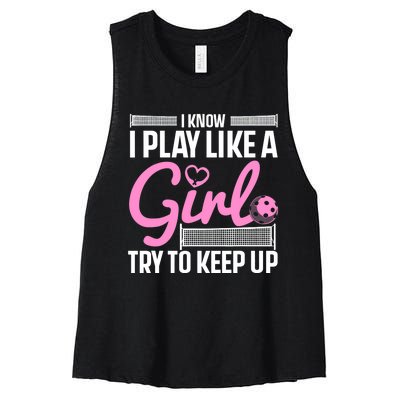 Cool Pickleball Art For Wo Girls Player Pickleball Lover Women's Racerback Cropped Tank