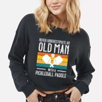 Cool Pickleball Art For Paddle Pickleball Player Cropped Pullover Crew