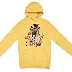 Cute Pug And Red Hearts Funny Dog Mom Valentines Day Pug Lover Gift Premium Pullover Hoodie