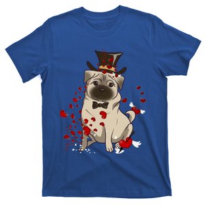 Cute Pug And Red Hearts Funny Dog Mom Valentines Day Pug Lover Gift T-Shirt