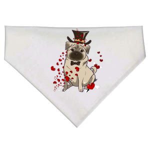 Cute Pug And Red Hearts Funny Dog Mom Valentines Day Pug Lover Gift USA-Made Doggie Bandana