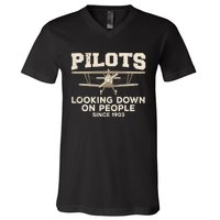 Cool Pilot Aircraft Pilot Airplane Flying V-Neck T-Shirt