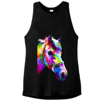 Colorful Pop Art Horse Portrait Funny Horses Gift Ladies PosiCharge Tri-Blend Wicking Tank