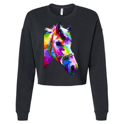 Colorful Pop Art Horse Portrait Funny Horses Gift Cropped Pullover Crew
