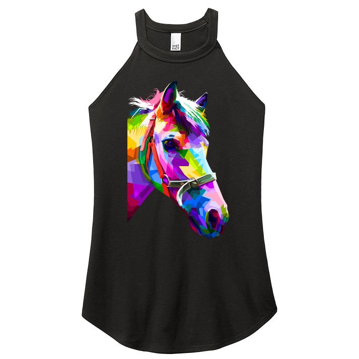 Colorful Pop Art Horse Portrait Funny Horses Gift Women's Perfect Tri Rocker Tank