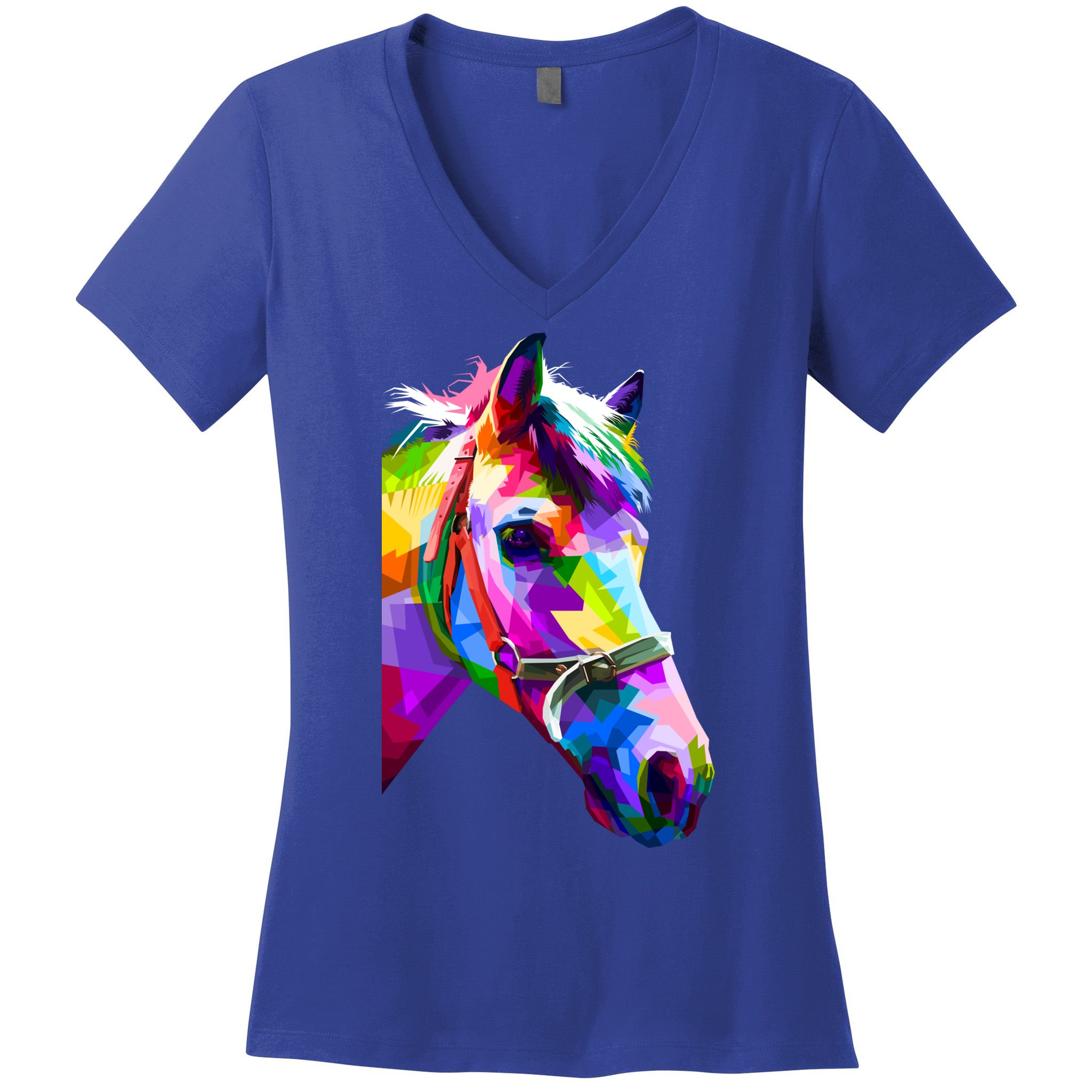 Colorful Pop Art Horse Portrait Funny Horses Gift Women's V-Neck T-Shirt