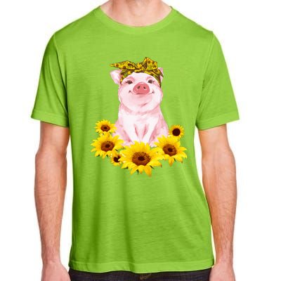 Cute Pig And Bandana Sunflower For Girl Women Mom Pullover Adult ChromaSoft Performance T-Shirt