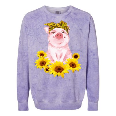 Cute Pig And Bandana Sunflower For Girl Women Mom Pullover Colorblast Crewneck Sweatshirt