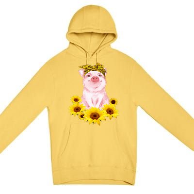 Cute Pig And Bandana Sunflower For Girl Women Mom Pullover Premium Pullover Hoodie