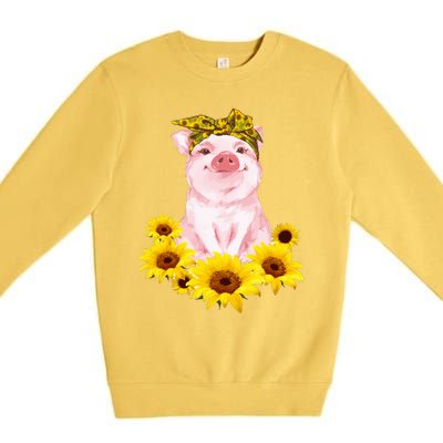 Cute Pig And Bandana Sunflower For Girl Women Mom Pullover Premium Crewneck Sweatshirt