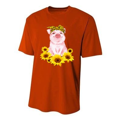 Cute Pig And Bandana Sunflower For Girl Women Mom Pullover Youth Performance Sprint T-Shirt