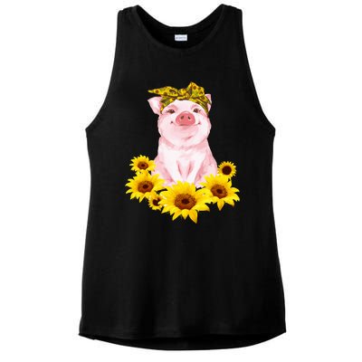 Cute Pig And Bandana Sunflower For Girl Women Mom Pullover Ladies PosiCharge Tri-Blend Wicking Tank