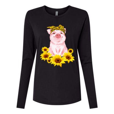 Cute Pig And Bandana Sunflower For Girl Women Mom Pullover Womens Cotton Relaxed Long Sleeve T-Shirt