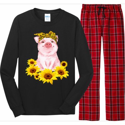 Cute Pig And Bandana Sunflower For Girl Women Mom Pullover Long Sleeve Pajama Set