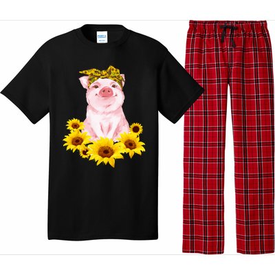 Cute Pig And Bandana Sunflower For Girl Women Mom Pullover Pajama Set