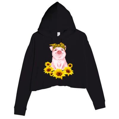 Cute Pig And Bandana Sunflower For Girl Women Mom Pullover Crop Fleece Hoodie