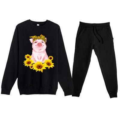 Cute Pig And Bandana Sunflower For Girl Women Mom Pullover Premium Crewneck Sweatsuit Set