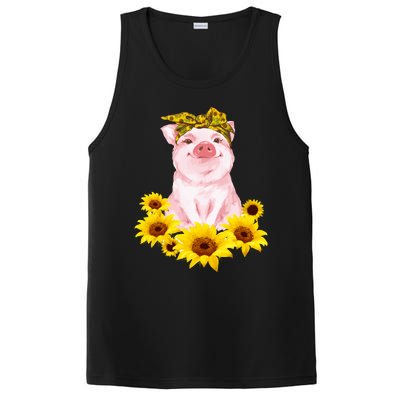 Cute Pig And Bandana Sunflower For Girl Women Mom Pullover PosiCharge Competitor Tank