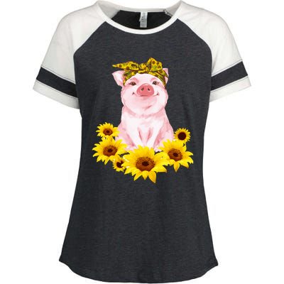 Cute Pig And Bandana Sunflower For Girl Women Mom Pullover Enza Ladies Jersey Colorblock Tee