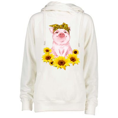 Cute Pig And Bandana Sunflower For Girl Women Mom Pullover Womens Funnel Neck Pullover Hood