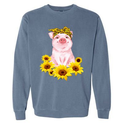 Cute Pig And Bandana Sunflower For Girl Women Mom Pullover Garment-Dyed Sweatshirt