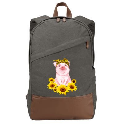 Cute Pig And Bandana Sunflower For Girl Women Mom Pullover Cotton Canvas Backpack