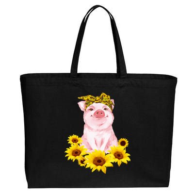 Cute Pig And Bandana Sunflower For Girl Women Mom Pullover Cotton Canvas Jumbo Tote