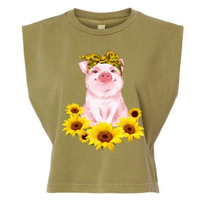 Cute Pig And Bandana Sunflower For Girl Women Mom Pullover Garment-Dyed Women's Muscle Tee