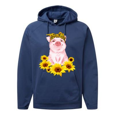 Cute Pig And Bandana Sunflower For Girl Women Mom Pullover Performance Fleece Hoodie