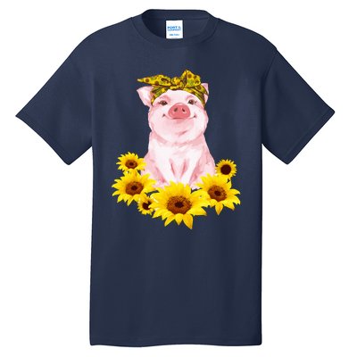 Cute Pig And Bandana Sunflower For Girl Women Mom Pullover Tall T-Shirt