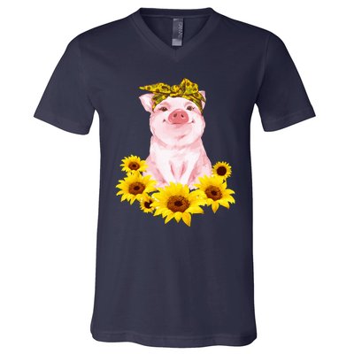 Cute Pig And Bandana Sunflower For Girl Women Mom Pullover V-Neck T-Shirt