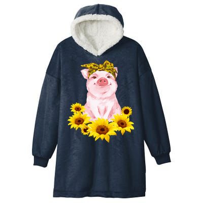 Cute Pig And Bandana Sunflower For Girl Women Mom Pullover Hooded Wearable Blanket