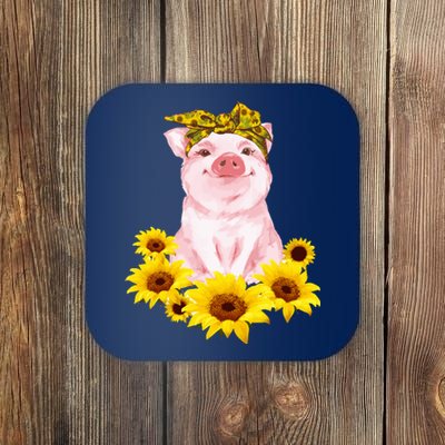 Cute Pig And Bandana Sunflower For Girl Women Mom Pullover Coaster