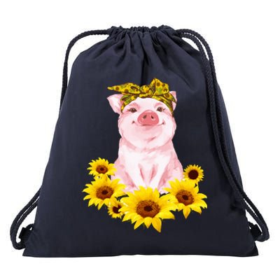 Cute Pig And Bandana Sunflower For Girl Women Mom Pullover Drawstring Bag