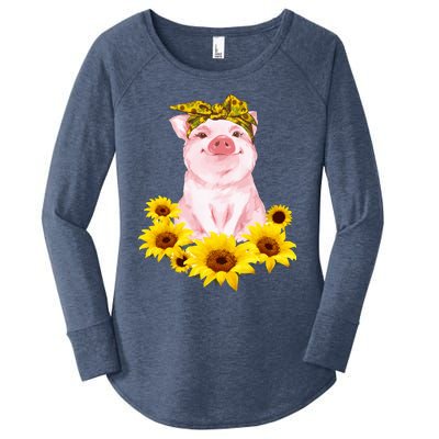 Cute Pig And Bandana Sunflower For Girl Women Mom Pullover Women's Perfect Tri Tunic Long Sleeve Shirt