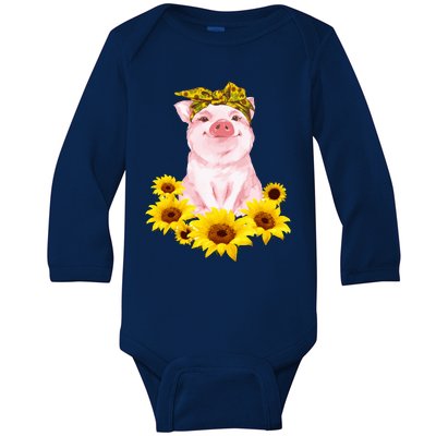 Cute Pig And Bandana Sunflower For Girl Women Mom Pullover Baby Long Sleeve Bodysuit