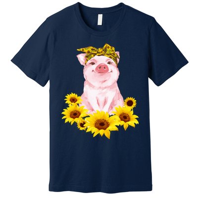 Cute Pig And Bandana Sunflower For Girl Women Mom Pullover Premium T-Shirt