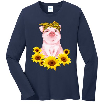 Cute Pig And Bandana Sunflower For Girl Women Mom Pullover Ladies Long Sleeve Shirt