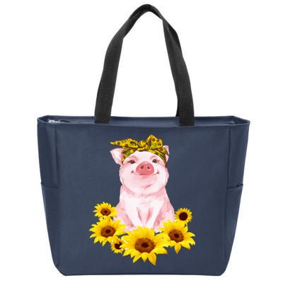 Cute Pig And Bandana Sunflower For Girl Women Mom Pullover Zip Tote Bag