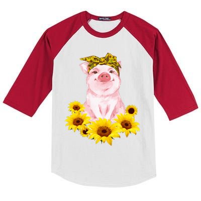 Cute Pig And Bandana Sunflower For Girl Women Mom Pullover Kids Colorblock Raglan Jersey