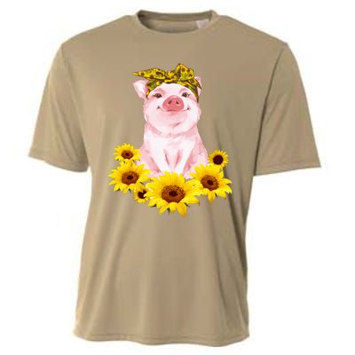 Cute Pig And Bandana Sunflower For Girl Women Mom Pullover Cooling Performance Crew T-Shirt