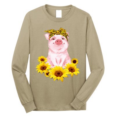 Cute Pig And Bandana Sunflower For Girl Women Mom Pullover Long Sleeve Shirt