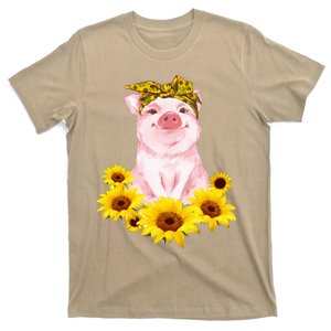 Cute Pig And Bandana Sunflower For Girl Women Mom Pullover T-Shirt