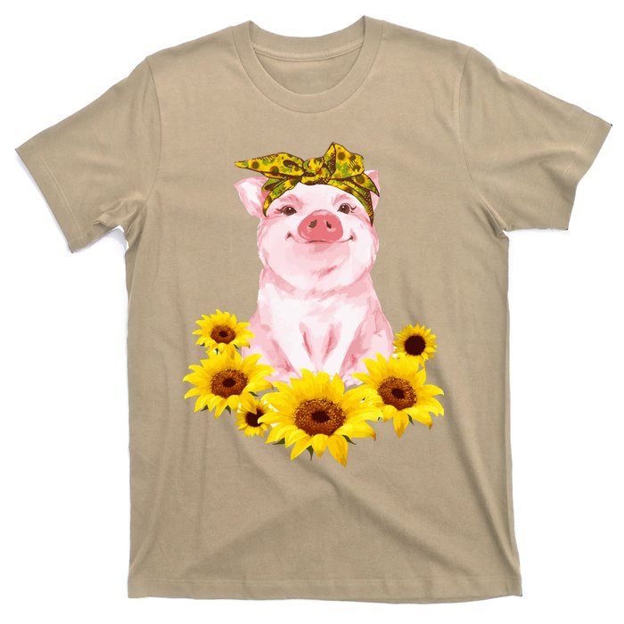 Cute Pig And Bandana Sunflower For Girl Women Mom Pullover T-Shirt