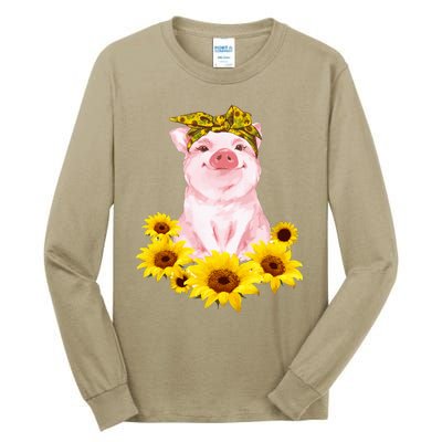 Cute Pig And Bandana Sunflower For Girl Women Mom Pullover Tall Long Sleeve T-Shirt