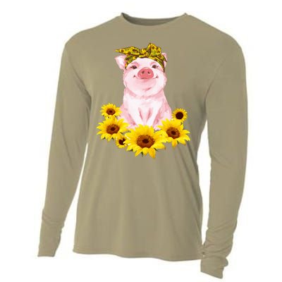 Cute Pig And Bandana Sunflower For Girl Women Mom Pullover Cooling Performance Long Sleeve Crew