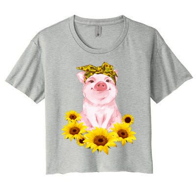 Cute Pig And Bandana Sunflower For Girl Women Mom Pullover Women's Crop Top Tee