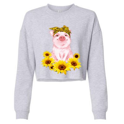 Cute Pig And Bandana Sunflower For Girl Women Mom Pullover Cropped Pullover Crew