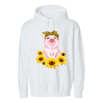 Cute Pig And Bandana Sunflower For Girl Women Mom Pullover Garment-Dyed Fleece Hoodie